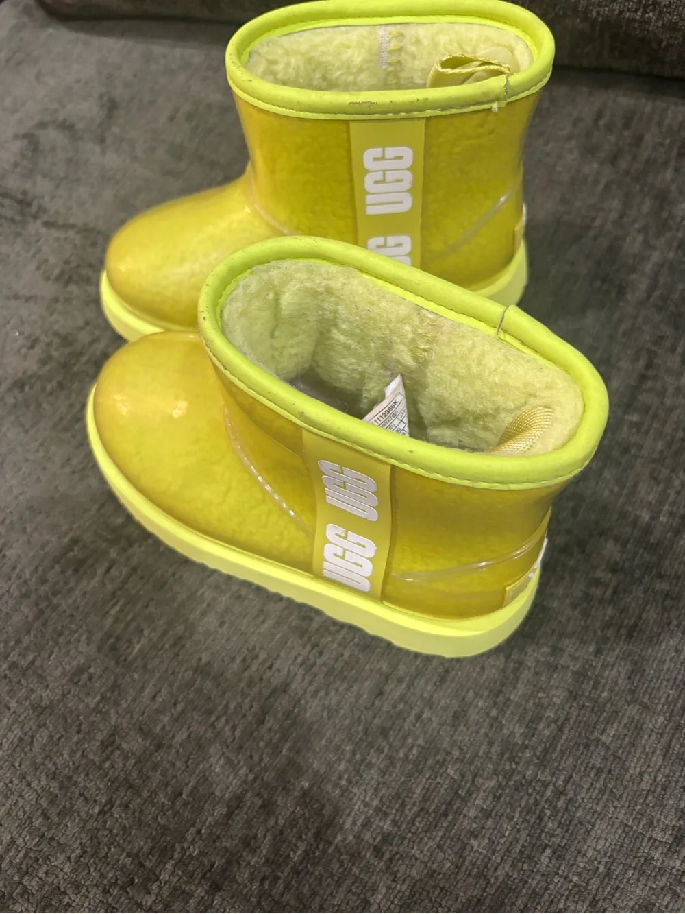 UGG Kids Waterproof Boot Lined Lime Green Clear Mini II Girls 12 US(S/N1112386K)